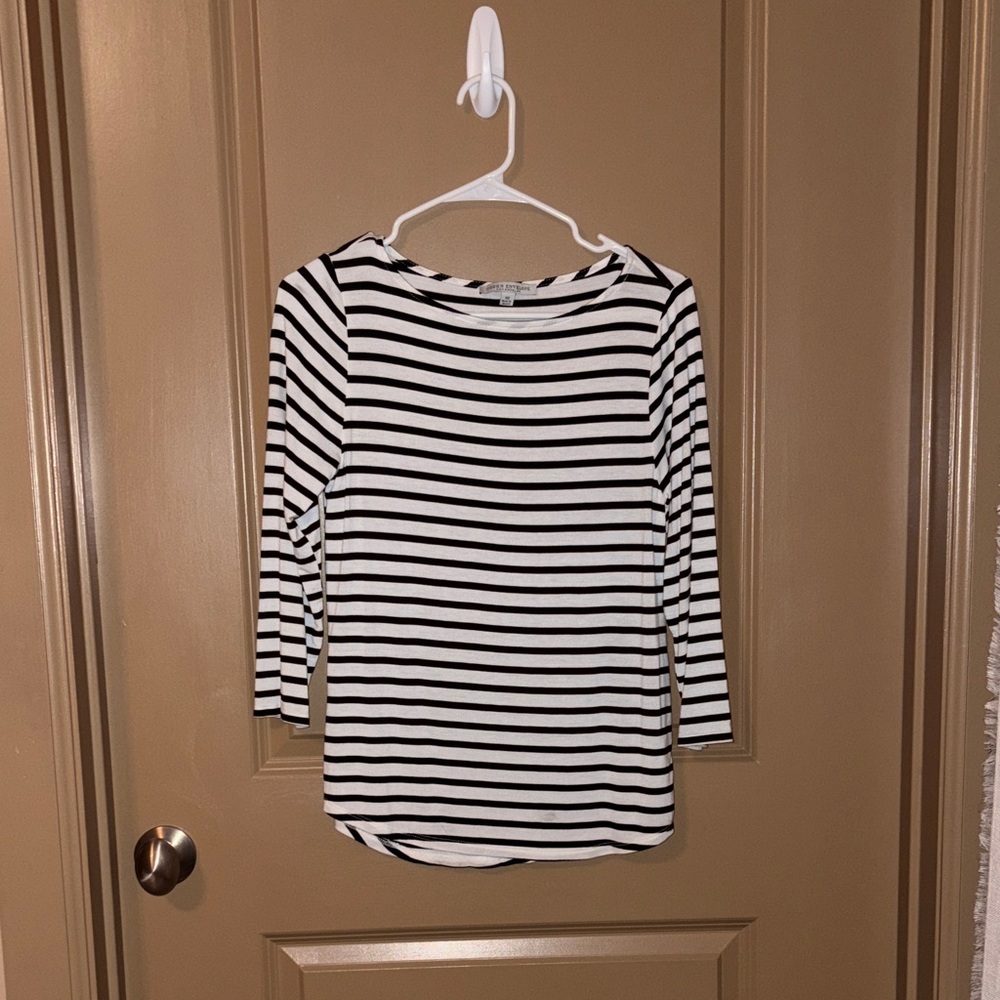 Green Envelope Black and White Striped Long Sleeve Top